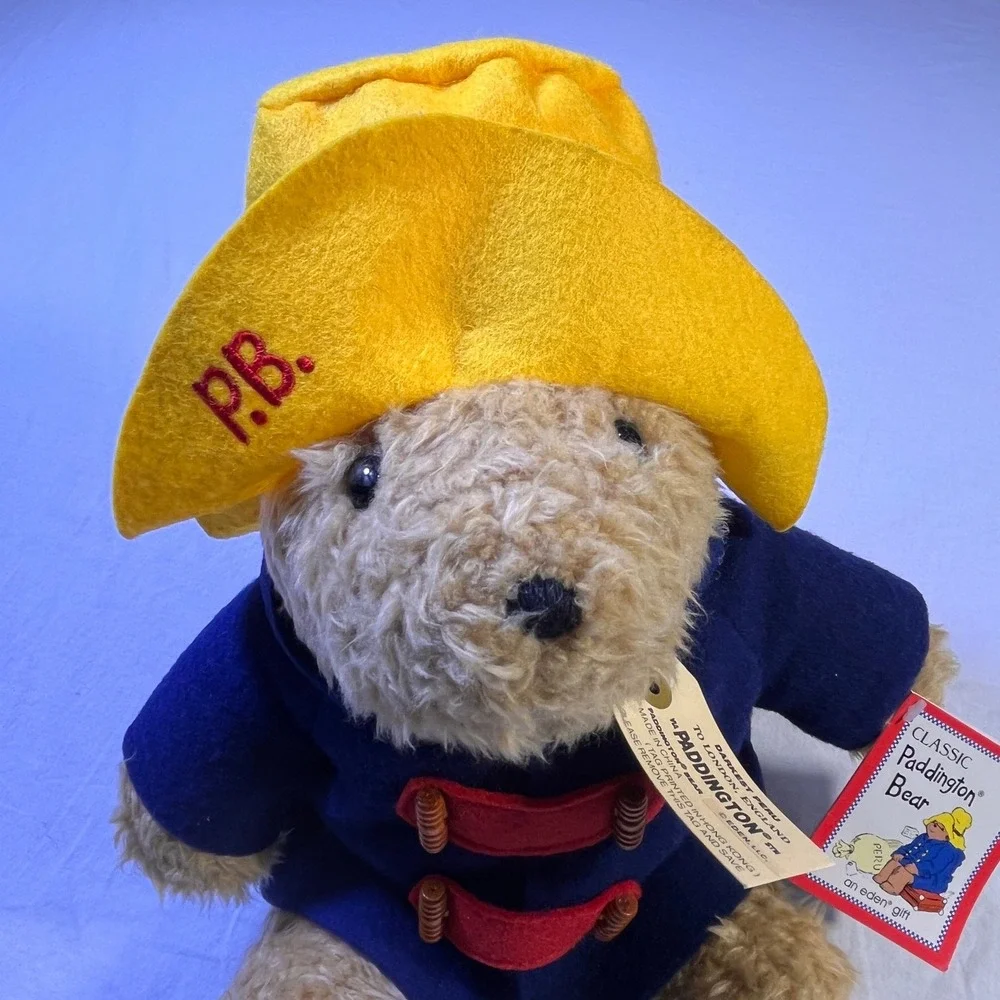 VTG‎ Classic Paddington Bear Plush Toy Yellow Hat Blue Coat Eden Gift